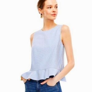 Ann Taylor Blue & White Striped Peplum Tank Top Small